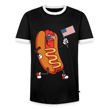 Patriotic Hot Dog July 4 - Men's Ringer Shirt - black/white - Front - AI Model Female 172 light (172cm) & AI Model Male 178 light (178cm)
