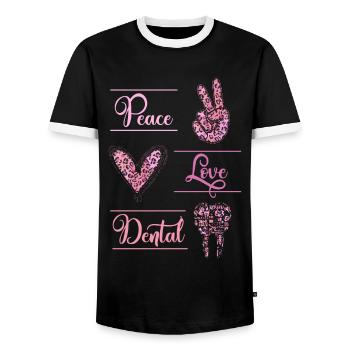 Dentiste Leopard Tooth Peace Dental - T-shirt contrasté Homme - noir/blanc - Devant - AI Model Female 172 light (172cm) & AI Model Male 178 light (178cm)