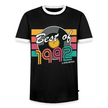 30th birthday born 1992 Best of 1992 - Men's Ringer Shirt - black/white - Front - AI Model Female 172 light (172cm) & AI Model Male 178 light (178cm)