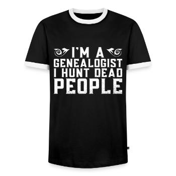 Genealogist Genealogist Family Tree Genealogist - Men's Ringer Shirt - black/white - Front - AI Model Female 172 light (172cm) & AI Model Male 178 light (178cm)