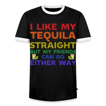 J’aime ma tequila droite mais mes amis peuvent y aller - T-shirt contrasté Homme - noir/blanc - Devant - AI Model Female 172 light (172cm) & AI Model Male 178 light (178cm)