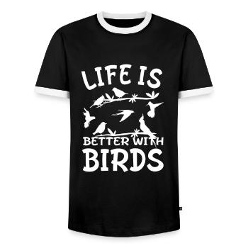 Ornithologue - La vie est meilleure avec les oiseaux - T-shirt contrasté Homme - noir/blanc - Devant - AI Model Female 172 light (172cm) & AI Model Male 178 light (178cm)