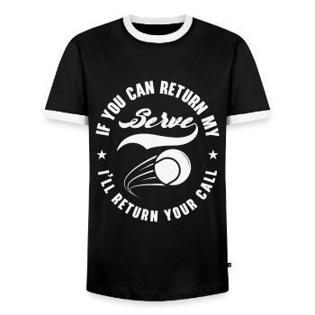 Joueur de tennis Raquette de tennis Balle de tennis - T-shirt contrasté Homme - noir/blanc - Devant - AI Model Female 172 light (172cm) & AI Model Male 178 light (178cm)
