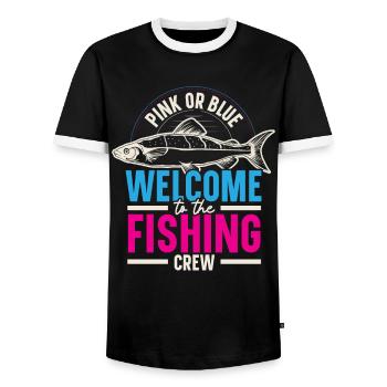 Pink or blue Welcome to the Fischer crew - Men's Ringer Shirt - black/white - Front - AI Model Female 172 light (172cm) & AI Model Male 178 light (178cm)