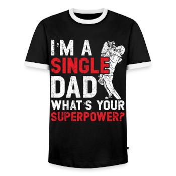 Single Dad What is your superpower Father's Day - Men's Ringer Shirt - black/white - Front - AI Model Female 172 light (172cm) & AI Model Male 178 light (178cm)