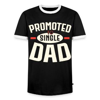 Promoted to Single Dad Father's Day Best Daddy All - Men's Ringer Shirt - black/white - Front - AI Model Female 172 light (172cm) & AI Model Male 178 light (178cm)