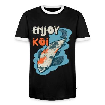 Nishikigoi Koi Breeder Enjoy Koi Carp - Men's Ringer Shirt - black/white - Front - AI Model Female 172 light (172cm) & AI Model Male 178 light (178cm)