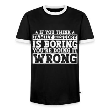 Genealogist Genealogist Family Tree Genealogist - Men's Ringer Shirt - black/white - Front - AI Model Female 172 light (172cm) & AI Model Male 178 light (178cm)