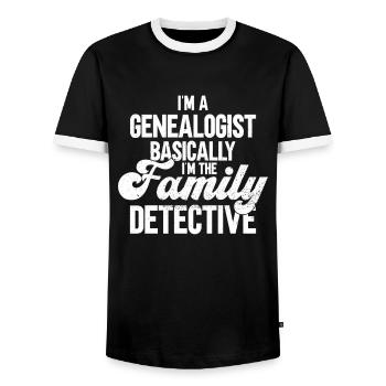 Genealogist Genealogist Family Tree Genealogist - Men's Ringer Shirt - black/white - Front - AI Model Female 172 light (172cm) & AI Model Male 178 light (178cm)