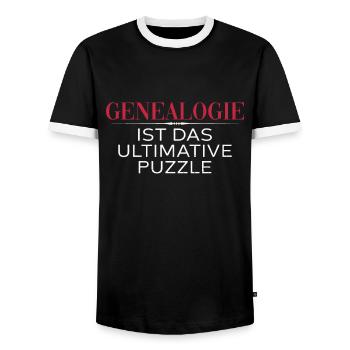 Genealogie Ist Das Ultimative Puzzle - - Männer Kontrast-T-Shirt - Schwarz/Weiß - Vorne - AI Model Female 172 light (172cm) & AI Model Male 178 light (178cm)