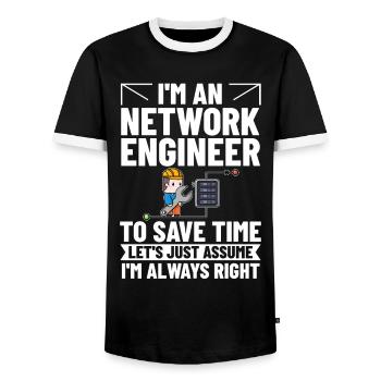 Netzwerkingenieur Network Engineer Computer - Men's Ringer Shirt - black/white - Front - AI Model Female 172 light (172cm) & AI Model Male 178 light (178cm)