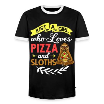 Sloth Pizza Delivery Pizzeria Italian - Men's Ringer Shirt - black/white - Front - AI Model Female 172 light (172cm) & AI Model Male 178 light (178cm)