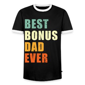 Best Bonus Dad ever - Men's Ringer Shirt - black/white - Front - AI Model Female 172 light (172cm) & AI Model Male 178 light (178cm)