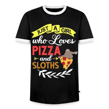 Sloth Pizza Delivery Pizzeria Italian - Men's Ringer Shirt - black/white - Front - AI Model Female 172 light (172cm) & AI Model Male 178 light (178cm)