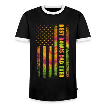Best Bonus Dad ever - Men's Ringer Shirt - black/white - Front - AI Model Female 172 light (172cm) & AI Model Male 178 light (178cm)