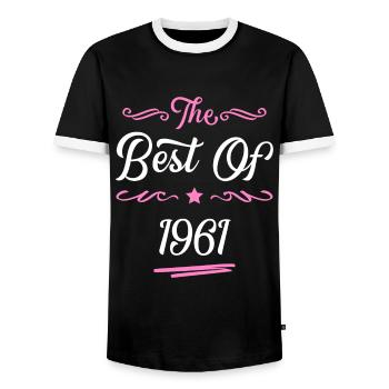 1961 best of - Men's Ringer Shirt - black/white - Front - AI Model Female 172 light (172cm) & AI Model Male 178 light (178cm)