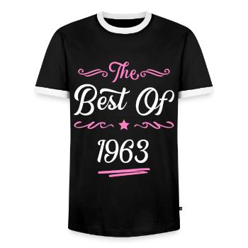 1963 best of - Men's Ringer Shirt - black/white - Front - AI Model Female 172 light (172cm) & AI Model Male 178 light (178cm)