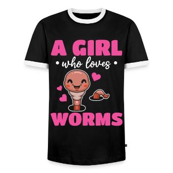 Compost Worm Cute Worm - Une fille qui vermifuge - T-shirt contrasté Homme - noir/blanc - Devant - AI Model Female 172 light (172cm) & AI Model Male 178 light (178cm)