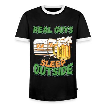 Echte Kerle Schlafen Draußen - Campen Zelten Natur - Männer Kontrast-T-Shirt - Schwarz/Weiß - Vorne - AI Model Female 172 light (172cm) & AI Model Male 178 light (178cm)