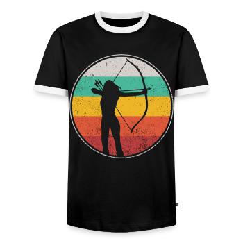 Archery Bow Archer Girl Retro - Men's Ringer Shirt - black/white - Front - AI Model Female 172 light (172cm) & AI Model Male 178 light (178cm)
