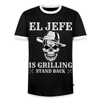 El Jefe Is grilling, funny mexican dad grilling - Men's Ringer Shirt - black/white - Front - AI Model Female 172 light (172cm) & AI Model Male 178 light (178cm)