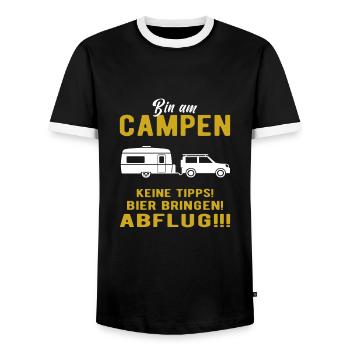 Wohnwagen - Bin am Campen - Lustig - Männer Kontrast-T-Shirt - Schwarz/Weiß - Vorne - AI Model Female 172 light (172cm) & AI Model Male 178 light (178cm)