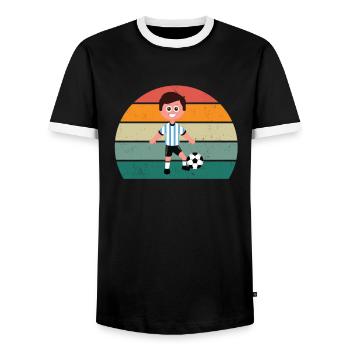footballer ball player player player football - Men's Ringer Shirt - black/white - Front - AI Model Female 172 light (172cm) & AI Model Male 178 light (178cm)
