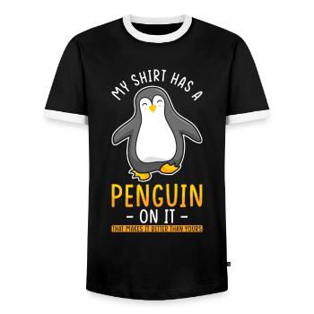Penguin Love Penguin Saying - Men's Ringer Shirt - black/white - Front - AI Model Female 172 light (172cm) & AI Model Male 178 light (178cm)