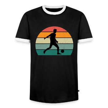 footballer ball player player player football - Men's Ringer Shirt - black/white - Front - AI Model Female 172 light (172cm) & AI Model Male 178 light (178cm)