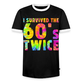 i survived the 60s twice - Men's Ringer Shirt - black/white - Front - AI Model Female 172 light (172cm) & AI Model Male 178 light (178cm)