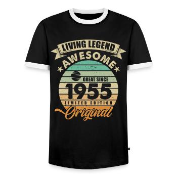 1955 Birthday - Men's Ringer Shirt - black/white - Front - AI Model Female 172 light (172cm) & AI Model Male 178 light (178cm)