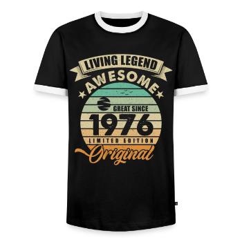 1976 Birthday Retro Orginal - Men's Ringer Shirt - black/white - Front - AI Model Female 172 light (172cm) & AI Model Male 178 light (178cm)