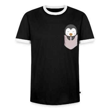 Pingouin Amour Poche Pingouins - T-shirt contrasté Homme - noir/blanc - Devant - AI Model Female 172 light (172cm) & AI Model Male 178 light (178cm)