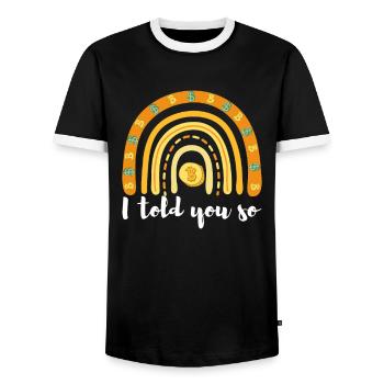 Crypto Bitcoin Rainbow Krypto Bitcoin Shirt - Männer Kontrast-T-Shirt - Schwarz/Weiß - Vorne - AI Model Female 172 light (172cm) & AI Model Male 178 light (178cm)