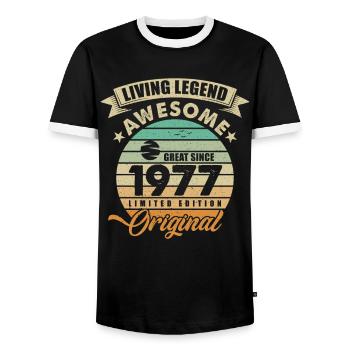 1977 Birthday Retro Orginal - Men's Ringer Shirt - black/white - Front - AI Model Female 172 light (172cm) & AI Model Male 178 light (178cm)