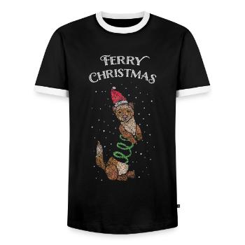Ferry Christmas Ferret Christmas - Men's Ringer Shirt - black/white - Front - AI Model Female 172 light (172cm) & AI Model Male 178 light (178cm)