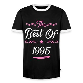 1995 best of - Men's Ringer Shirt - black/white - Front - AI Model Female 172 light (172cm) & AI Model Male 178 light (178cm)