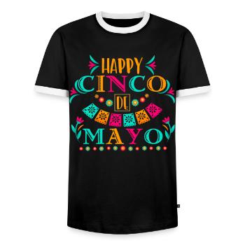 Cheerful Cinco De Mayo Mexican Fiesta - Men's Ringer Shirt - black/white - Front - AI Model Female 172 light (172cm) & AI Model Male 178 light (178cm)