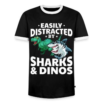 Great White Shark Dino I am easily blown away by sharks - Men's Ringer Shirt - black/white - Front - AI Model Female 172 light (172cm) & AI Model Male 178 light (178cm)