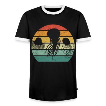 Retro Jellyfish Sunset Jellyfish Lovers - Men's Ringer Shirt - black/white - Front - AI Model Female 172 light (172cm) & AI Model Male 178 light (178cm)