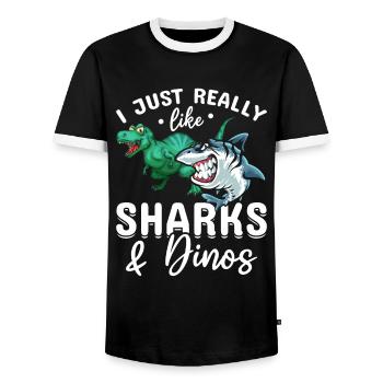 Great White Shark Dinosaur Ich mag Haie & Dinos - Männer Kontrast-T-Shirt - Schwarz/Weiß - Vorne - AI Model Female 172 light (172cm) & AI Model Male 178 light (178cm)