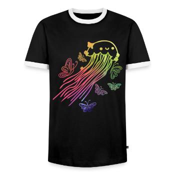 Jellyfish Butterflies Jellyfish Lover Jellyfish - Men's Ringer Shirt - black/white - Front - AI Model Female 172 light (172cm) & AI Model Male 178 light (178cm)