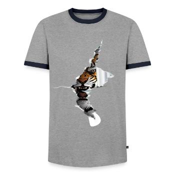 Tiger Roar Big Cat - Men's Ringer Shirt - grey/navy  - Front - AI Model Female 172 light (172cm) & AI Model Male 178 light (178cm)