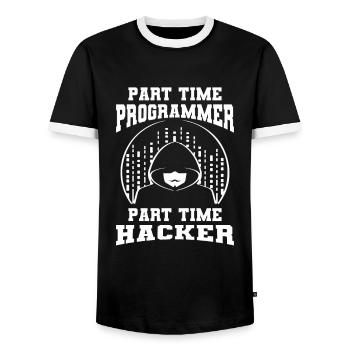 Programmeur Coder Développeur de logiciels - T-shirt contrasté Homme - noir/blanc - Devant - AI Model Female 172 light (172cm) & AI Model Male 178 light (178cm)