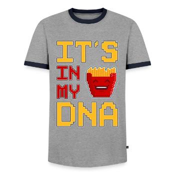 Its In My DNA Pixel Art Fries Fries - Men's Ringer Shirt - grey/navy  - Front - AI Model Female 172 light (172cm) & AI Model Male 178 light (178cm)