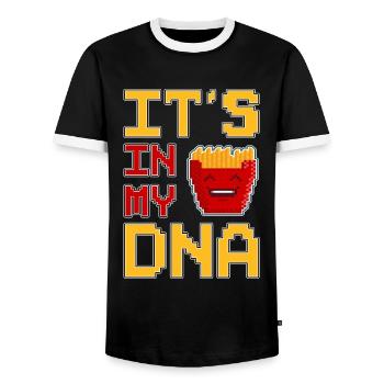 Its In My DNA Pixel Art Fritten Pommes - Männer Kontrast-T-Shirt - Schwarz/Weiß - Vorne - AI Model Female 172 light (172cm) & AI Model Male 178 light (178cm)