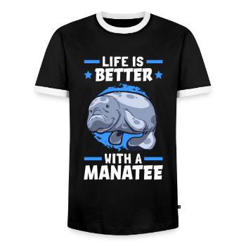 Leben ist besser mit Seekuh Meeressäuger - Männer Kontrast-T-Shirt - Schwarz/Weiß - Vorne - AI Model Female 172 light (172cm) & AI Model Male 178 light (178cm)