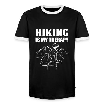 Hiking Is My Therapy Hiker Climbing - Men's Ringer Shirt - black/white - Front - AI Model Female 172 light (172cm) & AI Model Male 178 light (178cm)