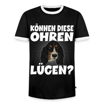 Können Diese Ohren Lügen? für einen Basset Hound - Männer Kontrast-T-Shirt - Schwarz/Weiß - Vorne - AI Model Female 172 light (172cm) & AI Model Male 178 light (178cm)