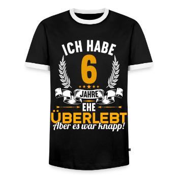 Ich habe 6 Jahre Ehe überlebt 6.Hochzeitstag - Männer Kontrast-T-Shirt - Schwarz/Weiß - Vorne - AI Model Female 172 light (172cm) & AI Model Male 178 light (178cm)